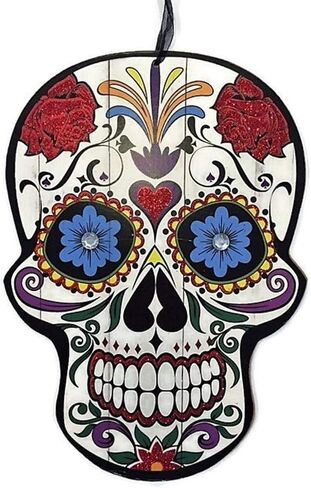 علامة حائط خشبية على شكل جمجمة السكر المكسيكي ليوم الموتى، ديكورات Dia de Los Muertos للهالوين (ورود حمراء، 1) in Saudi Arabia