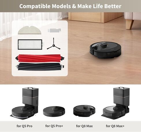25 قطعة بديلة متوافقة مع Roborock Q5 Pro، Q5 Pro+، Q8 Max، Q8 Max+ مجموعة ملحقات المكنسة الكهربائية الروبوتية، مجموعتان من الفرش الرئيسية، 6 مرشحات HEPA، 8 فرش جانبية، 6 قطع قماش ممسحة، 1 أداة تنظيف in Kuwait