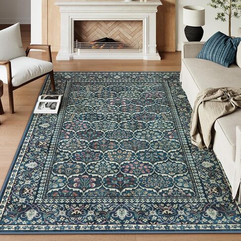 Lahome 8 x 10 Area Rugs for Living Room - Oriental Washable Non-Slip Large Rug Ultra-Thin Stain Resistant Dining Room Rugs for Under Table, Floral Vintage Print Carpet Rugs for Bedroom (Red, 8'x10') in Saudi Arabia