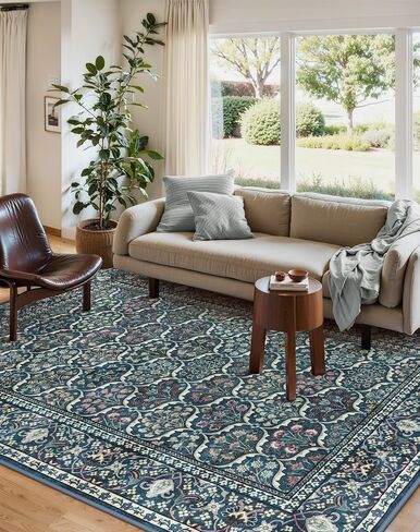 Lahome 8 x 10 Area Rugs for Living Room - Oriental Washable Non-Slip Large Rug Ultra-Thin Stain Resistant Dining Room Rugs for Under Table, Floral Vintage Print Carpet Rugs for Bedroom (Red, 8'x10') in Saudi Arabia