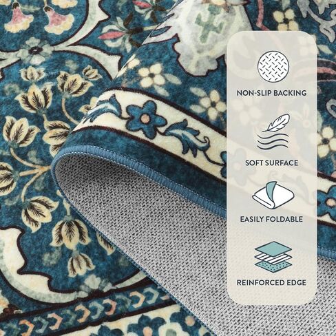 Lahome 8 x 10 Area Rugs for Living Room - Oriental Washable Non-Slip Large Rug Ultra-Thin Stain Resistant Dining Room Rugs for Under Table, Floral Vintage Print Carpet Rugs for Bedroom (Red, 8'x10') in Saudi Arabia