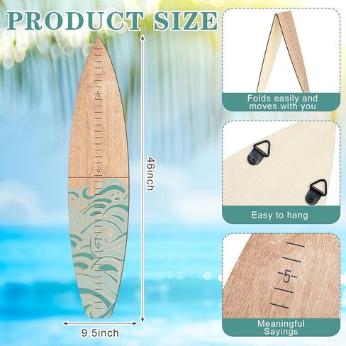 Wooden Surfboard Growth Chart Wall Mounted Kids Surfboard Growth Height Chart Ruler 9.5" Wide x 46'' Tall Hanging Wooden Growth Chart for Kids Nursery Bedrooms (Teal,Wave) in Saudi Arabia