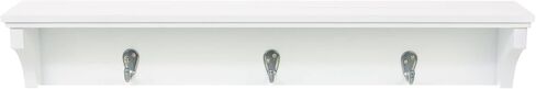 Kiera Grace Finley Floating Shelf, Modern Wall Mounted Hanging Shelf with 3 Metal Hooks for Home, Office, 24", White, 1Pack in Kuwait