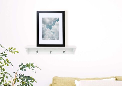 Kiera Grace Finley Floating Shelf, Modern Wall Mounted Hanging Shelf with 3 Metal Hooks for Home, Office, 24", White, 1Pack in Kuwait