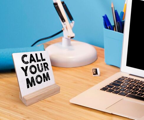 Funny Call Your Mom Wood Plaque with Wooden Stand,Inspirational Quotes Wooden Plaque Sign Desk Decor for Home Bedroom College Dorm Table Shelf Decoration in Saudi Arabia