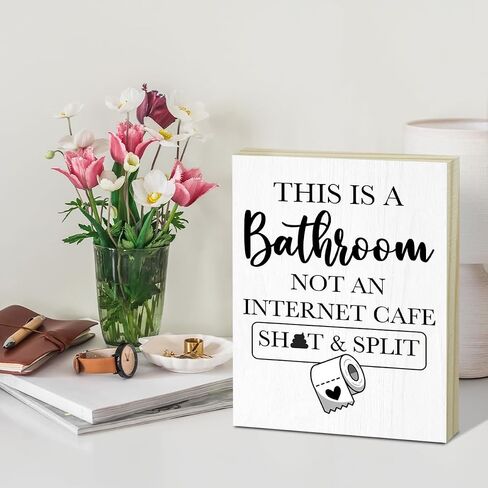 Bathroom Decor, Funny Bathroom Sign Wall Art, This is a Bathroom Not an Internet Cafe Wood Hanging Sign, Home Office Toilet Bathroom Washroom Decoration, Housewarming Gifts for Women Men -18 in Saudi Arabia