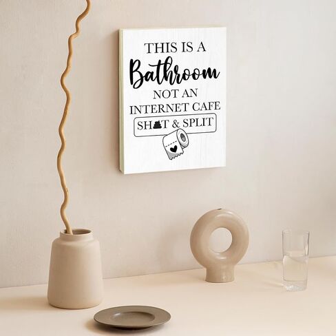 Bathroom Decor, Funny Bathroom Sign Wall Art, This is a Bathroom Not an Internet Cafe Wood Hanging Sign, Home Office Toilet Bathroom Washroom Decoration, Housewarming Gifts for Women Men -18 in Saudi Arabia