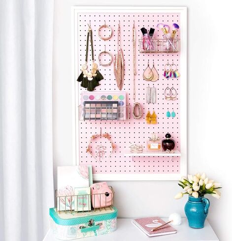 Craft Peg Board Organizer - Versatile Wall Storage Solution for Nursery, Retail Displays & Room Decor – Includes Free Shelf, Fits Most 1/4 Accessories, Perfect Peg Wall by Wooden Peg Board Door Panel in Saudi Arabia