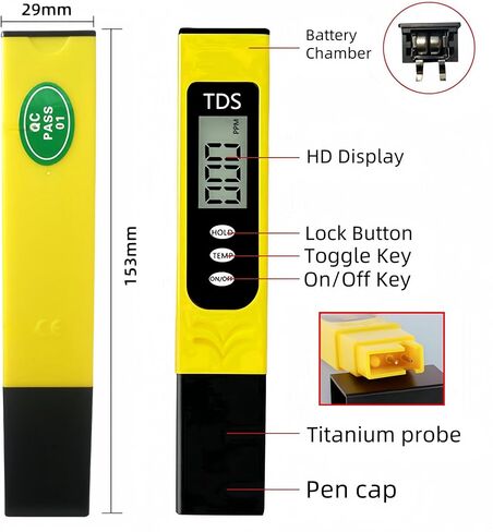 2 في 1 TDS Merer ومقياس درجة الحرارة، جهاز قياس المياه الرقمي TDS Meter، مياه الشرب، حمام السباحة، حوض السمك، المختبر، الزراعة المائية، نطاق قياس 0-9999 جزء في المليون in Kuwait