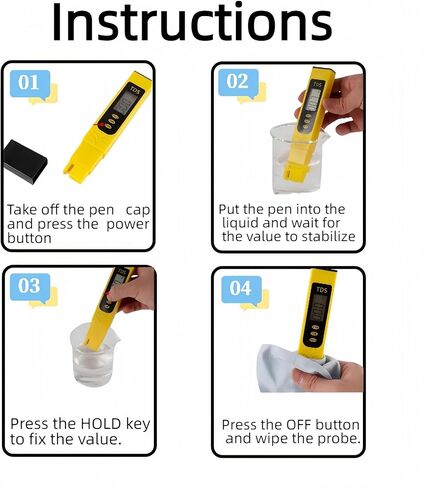2 في 1 TDS Merer ومقياس درجة الحرارة، جهاز قياس المياه الرقمي TDS Meter، مياه الشرب، حمام السباحة، حوض السمك، المختبر، الزراعة المائية، نطاق قياس 0-9999 جزء في المليون in Kuwait