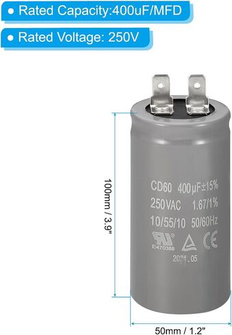 PATIKIL CD60 Run Capacitor, 400uF/MFD 250V 15% Tolerance 50/60Hz Motor Starting Capacitor for Air Compressor Motor Starts Running, Grey in Saudi Arabia