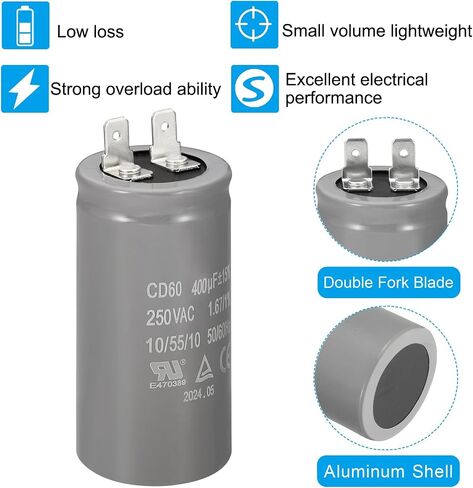 PATIKIL CD60 Run Capacitor, 400uF/MFD 250V 15% Tolerance 50/60Hz Motor Starting Capacitor for Air Compressor Motor Starts Running, Grey in Saudi Arabia