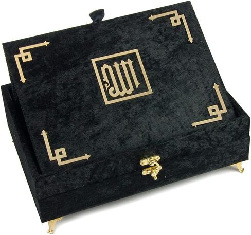صندوق ديكور أنيق خاص مغطى بالمخمل مع راحيل، كتاب قرآن مغطى بالمخمل باللغة العربية، ديكورات إسلامية للمنزل، ديكور المنزل الإسلامي والطاولة، هدايا عيد رمضان الإسلامية المثالية، أسود in Kuwait