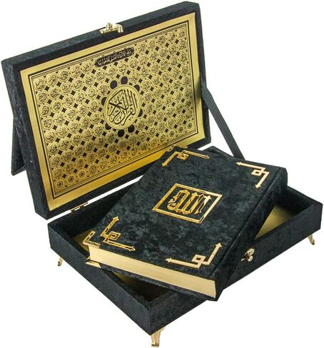 صندوق ديكور أنيق خاص مغطى بالمخمل مع راحيل، كتاب قرآن مغطى بالمخمل باللغة العربية، ديكورات إسلامية للمنزل، ديكور المنزل الإسلامي والطاولة، هدايا عيد رمضان الإسلامية المثالية، أسود in Kuwait