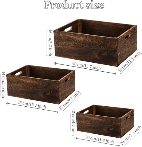 Set of 3 Wood Crate Box with Handle Wood Nesting Storage Crates Rustic Decorative Boxes Handmade Natural Solid Wood Box for Closet Shelf Kitchen Home in Saudi Arabia