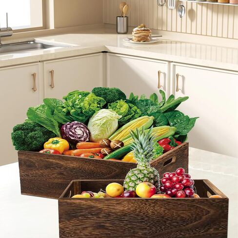 Set of 3 Wood Crate Box with Handle Wood Nesting Storage Crates Rustic Decorative Boxes Handmade Natural Solid Wood Box for Closet Shelf Kitchen Home in Saudi Arabia