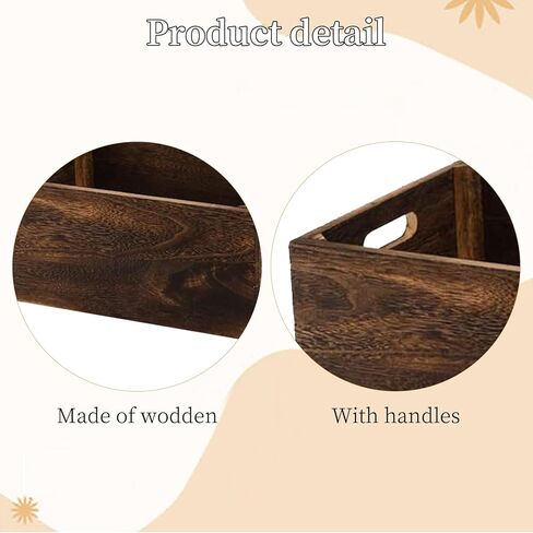 Set of 3 Wood Crate Box with Handle Wood Nesting Storage Crates Rustic Decorative Boxes Handmade Natural Solid Wood Box for Closet Shelf Kitchen Home in Saudi Arabia