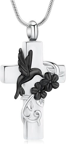 Hummingbird Cross Urn Necklaces for Ashes Cremation Jewelry Stainless Steel Memorial Necklaces Keepsakes Jewelry Ash Holder for Human Pet Ashes with Filling Tool in Kuwait