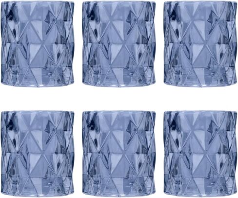 Koyal Wholesale 3" Tall Navy Blue Modern Multifaceted Glass Candle Holders, Set of 6 Votives, Bulk Tealight Holders in Saudi Arabia