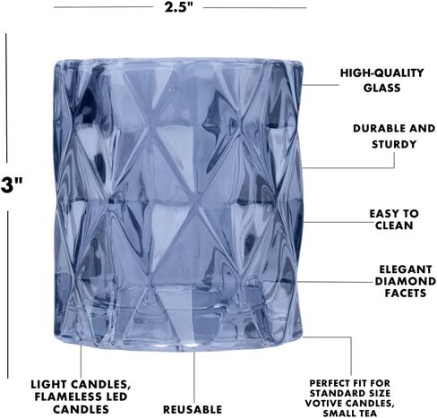 Koyal Wholesale 3" Tall Navy Blue Modern Multifaceted Glass Candle Holders, Set of 6 Votives, Bulk Tealight Holders in Saudi Arabia