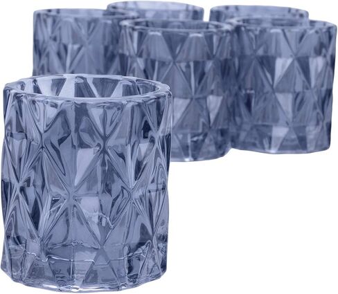 Koyal Wholesale 3" Tall Navy Blue Modern Multifaceted Glass Candle Holders, Set of 6 Votives, Bulk Tealight Holders in Saudi Arabia