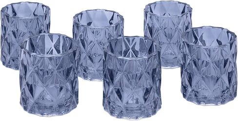 Koyal Wholesale 3" Tall Navy Blue Modern Multifaceted Glass Candle Holders, Set of 6 Votives, Bulk Tealight Holders in Saudi Arabia