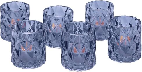 Koyal Wholesale 3" Tall Navy Blue Modern Multifaceted Glass Candle Holders, Set of 6 Votives, Bulk Tealight Holders in Saudi Arabia