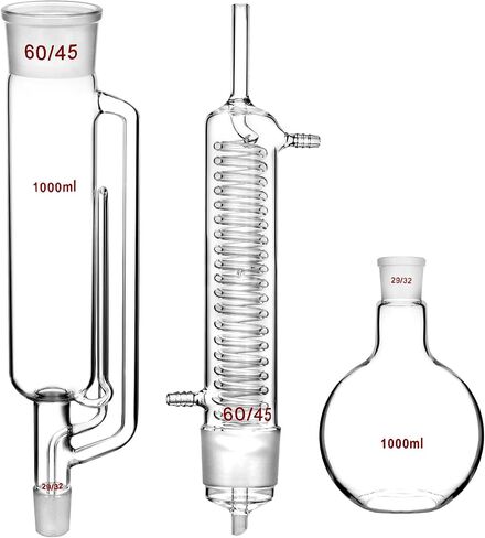 QWORK 1000ml Soxhlet Extractor Kit with High Borosilicate Glass Extraction Bottle, Extraction Tube, and Condenser, 29/32 Joint for Flask, 60/45 Joint for Condenser and Extraction Tube in Saudi Arabia
