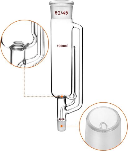 QWORK 1000ml Soxhlet Extractor Kit with High Borosilicate Glass Extraction Bottle, Extraction Tube, and Condenser, 29/32 Joint for Flask, 60/45 Joint for Condenser and Extraction Tube in Saudi Arabia
