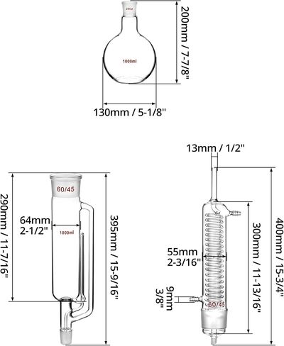 QWORK 1000ml Soxhlet Extractor Kit with High Borosilicate Glass Extraction Bottle, Extraction Tube, and Condenser, 29/32 Joint for Flask, 60/45 Joint for Condenser and Extraction Tube in Saudi Arabia