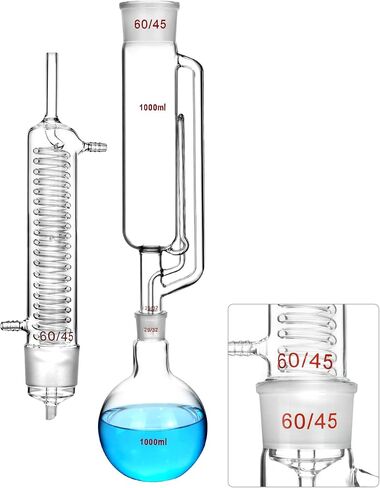QWORK 1000ml Soxhlet Extractor Kit with High Borosilicate Glass Extraction Bottle, Extraction Tube, and Condenser, 29/32 Joint for Flask, 60/45 Joint for Condenser and Extraction Tube in Saudi Arabia