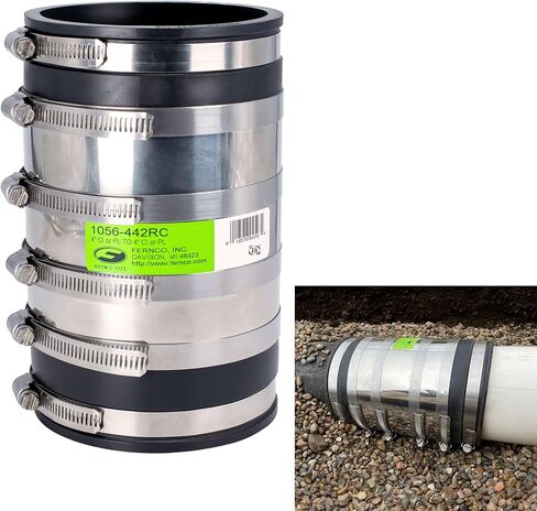 Fernco 4-inch XL Flexible Pipe Coupling Connector Fitting with Stainless Shield, Below Ground Plastic, Cast Iron, Steel in Saudi Arabia