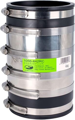 Fernco 4-inch XL Flexible Pipe Coupling Connector Fitting with Stainless Shield, Below Ground Plastic, Cast Iron, Steel in Saudi Arabia