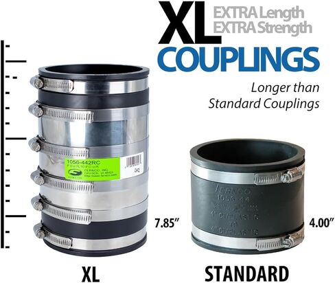 Fernco 4-inch XL Flexible Pipe Coupling Connector Fitting with Stainless Shield, Below Ground Plastic, Cast Iron, Steel in Saudi Arabia