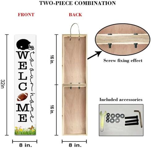 Bidesign (48x8) IN Tall Welcome Football Vertical Signs For Front Door Porch Standing Hanging Rustic Wooden Fall Porch Sign Wall Decor For Home Autumn Football Season Decoration in Saudi Arabia