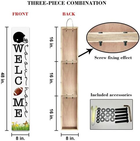Bidesign (48x8) IN Tall Welcome Football Vertical Signs For Front Door Porch Standing Hanging Rustic Wooden Fall Porch Sign Wall Decor For Home Autumn Football Season Decoration in Saudi Arabia