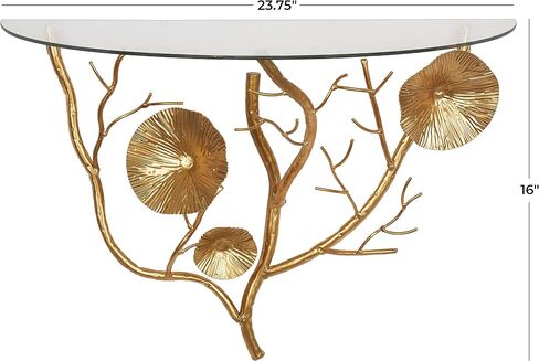 Deco 79 Metal Floral Branch Wall Shelf with Glass Top, 24" x 12" x 16", Gold in Saudi Arabia