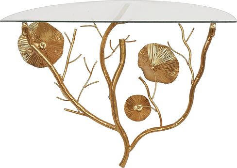 Deco 79 Metal Floral Branch Wall Shelf with Glass Top, 24" x 12" x 16", Gold in Saudi Arabia