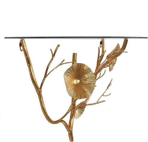 Deco 79 Metal Floral Branch Wall Shelf with Glass Top, 24" x 12" x 16", Gold in Saudi Arabia