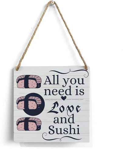 لافتة خشبية للسوشي لتزيين جدران المطبخ المنزلي مقاس 7 × 7 بوصة، كل ما تحتاجه هو علامة تعليق ريفية من خشب السوشي والحب in Kuwait