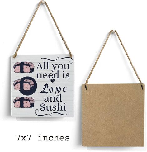 لافتة خشبية للسوشي لتزيين جدران المطبخ المنزلي مقاس 7 × 7 بوصة، كل ما تحتاجه هو علامة تعليق ريفية من خشب السوشي والحب in Kuwait