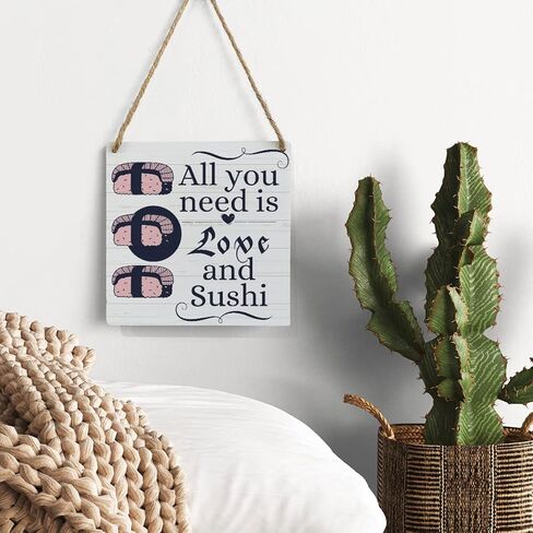 لافتة خشبية للسوشي لتزيين جدران المطبخ المنزلي مقاس 7 × 7 بوصة، كل ما تحتاجه هو علامة تعليق ريفية من خشب السوشي والحب in Kuwait