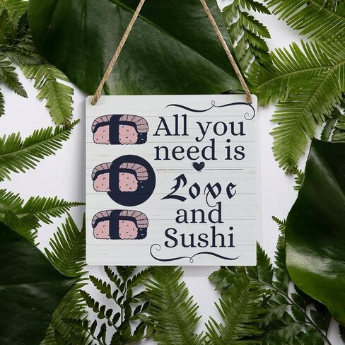 لافتة خشبية للسوشي لتزيين جدران المطبخ المنزلي مقاس 7 × 7 بوصة، كل ما تحتاجه هو علامة تعليق ريفية من خشب السوشي والحب in Kuwait