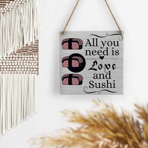 لافتة خشبية للسوشي لتزيين جدران المطبخ المنزلي مقاس 7 × 7 بوصة، كل ما تحتاجه هو علامة تعليق ريفية من خشب السوشي والحب in Kuwait