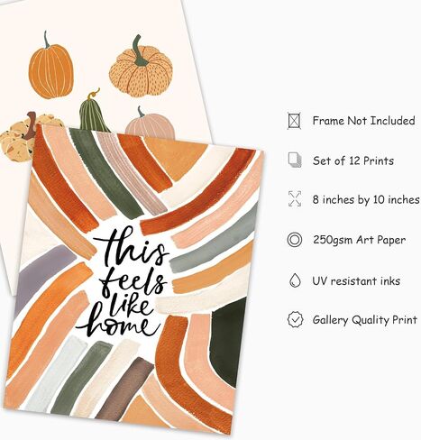 JarThenaAMCS 12Pcs Fall Wall Art Prints Boho Pumpkin Maple Leaves Art Poster Harvest Seasonal Wall Decor for Autumn Thanksgiving Home Gallery Living Room Bedroom (UNFRAMED 8 x 10in) in Saudi Arabia