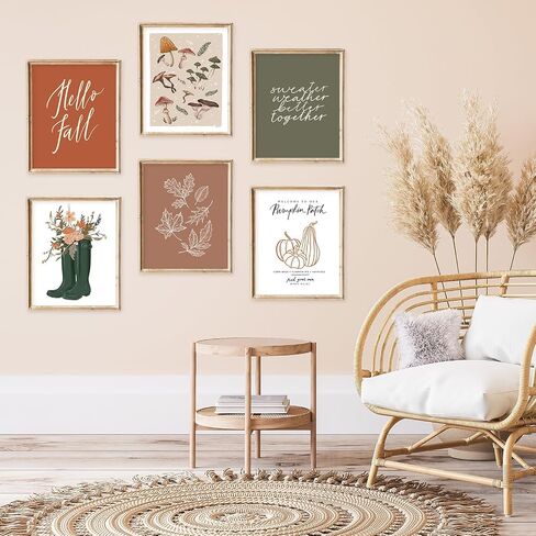JarThenaAMCS 12Pcs Fall Wall Art Prints Boho Pumpkin Maple Leaves Art Poster Harvest Seasonal Wall Decor for Autumn Thanksgiving Home Gallery Living Room Bedroom (UNFRAMED 8 x 10in) in Saudi Arabia