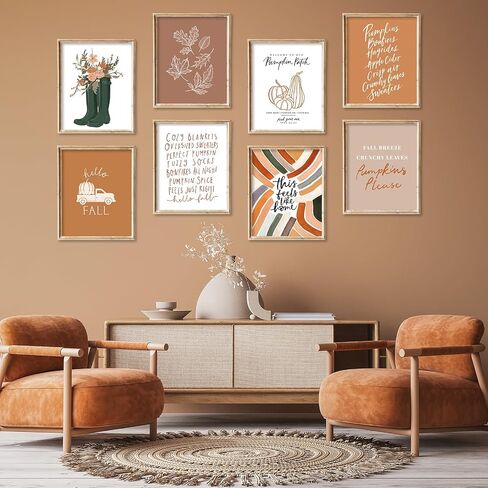 JarThenaAMCS 12Pcs Fall Wall Art Prints Boho Pumpkin Maple Leaves Art Poster Harvest Seasonal Wall Decor for Autumn Thanksgiving Home Gallery Living Room Bedroom (UNFRAMED 8 x 10in) in Saudi Arabia