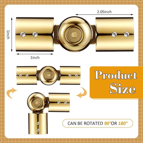 2 Pcs Window Corner Curtain Rod Connector, Heavy Duty Adjustable Curtains Rods Connector for 1 Inch Bay Window Curtain Rods Bay Windows Blinds(Gold) in Saudi Arabia
