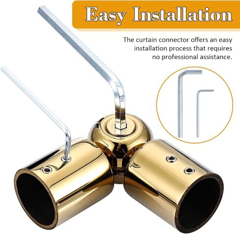 2 Pcs Window Corner Curtain Rod Connector, Heavy Duty Adjustable Curtains Rods Connector for 1 Inch Bay Window Curtain Rods Bay Windows Blinds(Gold) in Saudi Arabia