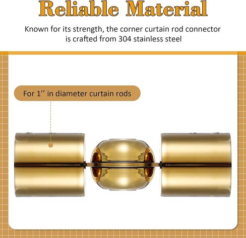2 Pcs Window Corner Curtain Rod Connector, Heavy Duty Adjustable Curtains Rods Connector for 1 Inch Bay Window Curtain Rods Bay Windows Blinds(Gold) in Saudi Arabia